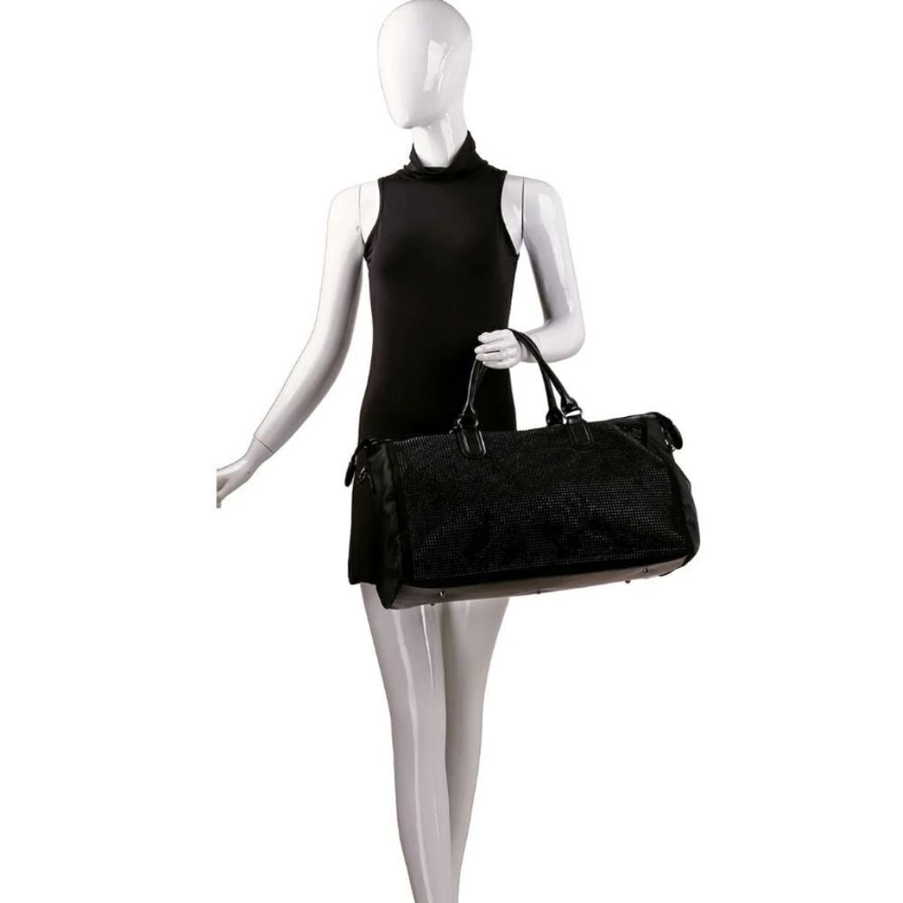 SALE Black Duffle Bag Silver Studded Travel Gym Bag Silver Bling Activewear - Picture 8 of 10
